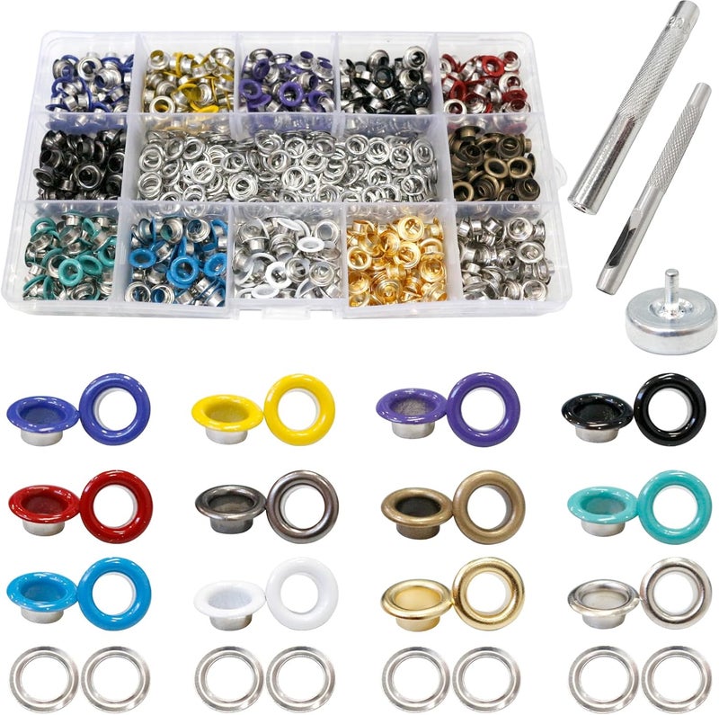 SHRJ 600Pcs 3/16 Inch Metal Eyelets Multi-Color Grommets Kit with Installation Tool Boxed Grommets Eyelets Set for Shoes Belt Clothes Bags DIY Project (12 Colors) - Image 1